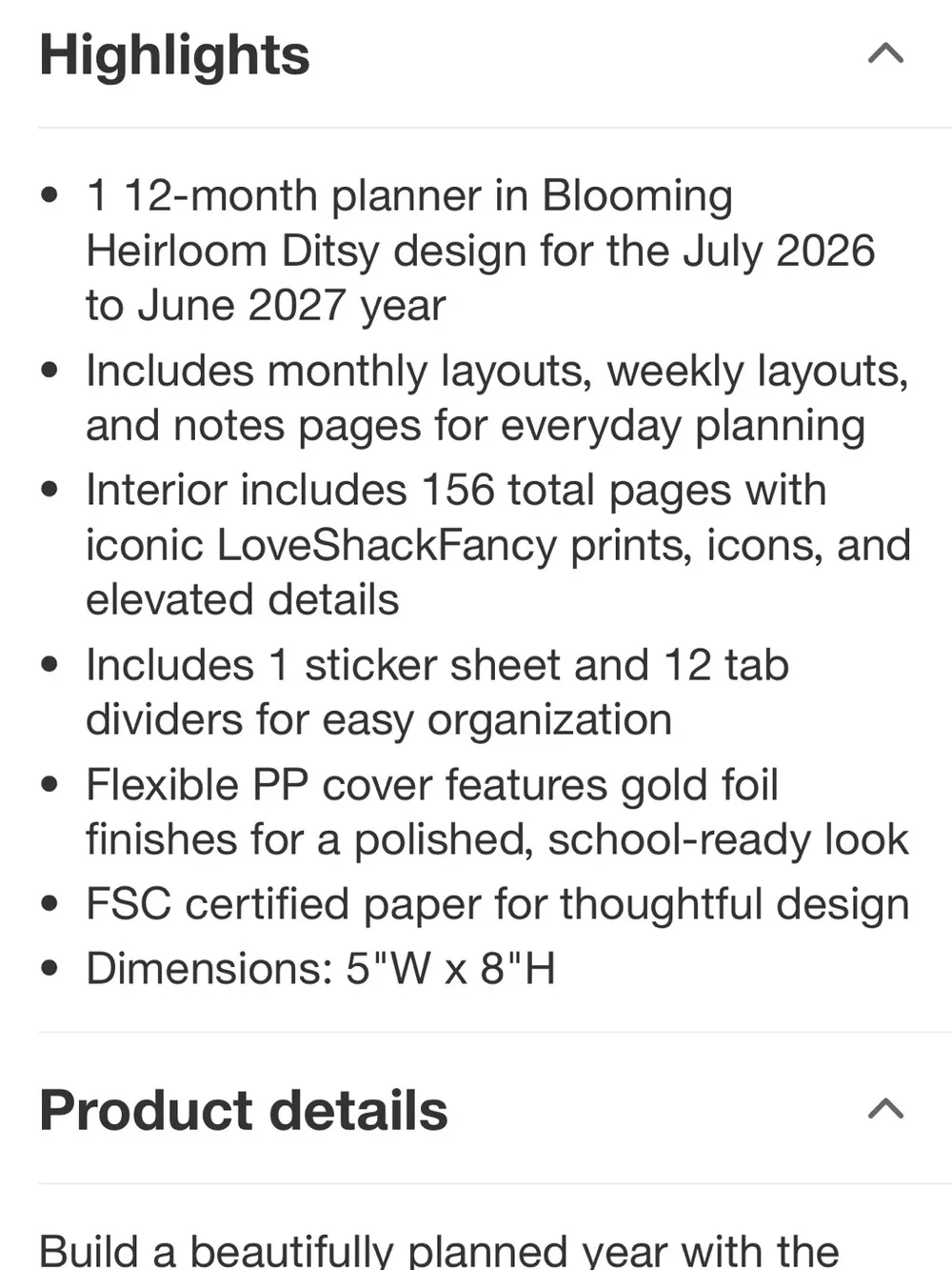 LoveShackFancy × Target  Blooming Heirloom Ditsy 2026-27 Planner + Pen